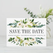 Weiße Blüte | Foto mit Blumenblättern Save the Dat Date (Stehend Vorderseite)