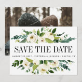 Weiße Blüte | Foto mit Blumenblättern Save the Dat Date (Vorne/Hinten)