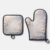 Weiße Blüte Geblüht Oven Mitt & Pot Holding Set (Vorderseite)