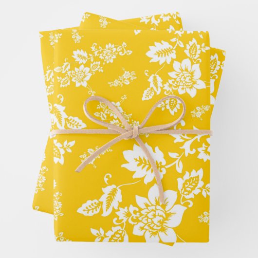 Weiße Blüte im Hintergrund der gelben Frühlingshin Geschenkpapier Set (Beispiel)