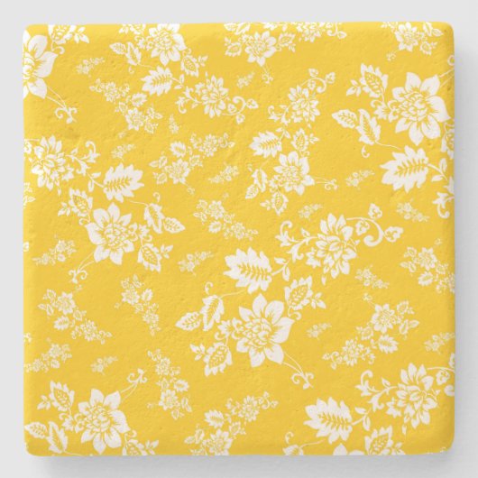 Weiße Blüte im Hintergrund der gelben Frühlingshin Steinuntersetzer (Vorderseite)