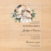 Weiße Blüte mit spanischem Hochzeitsacrylat Acryleinladungen (Vorderseite)