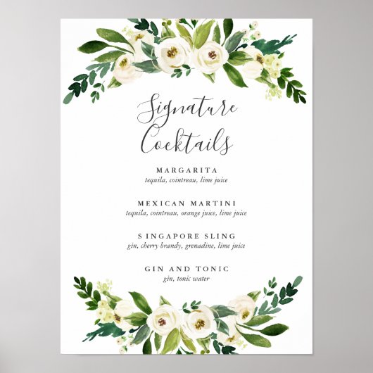 Weiße Blüte | Signature-Cocktail-Menü-Zeichen Poster (Vorne)
