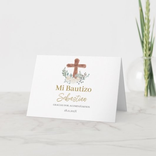 Weiße Blüte Taufe spanisch Dankeskarte (Vorderseite)