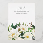 Weiße Blüte und Grüne 1 Hochzeit Folieneinladung (Rückseite)