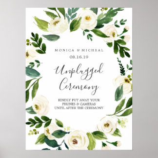 Weiße Blüte | Unplugged Wedding Ceremony Sign Poster