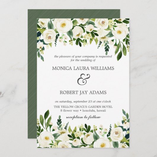 Weiße Blüte | Weiße Blume rustikale Hochzeit Einladung (Vorne/Hinten)