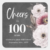 Weiße Blüte zum 100. Geburtstag Quadratischer Aufkleber (Vorderseite)