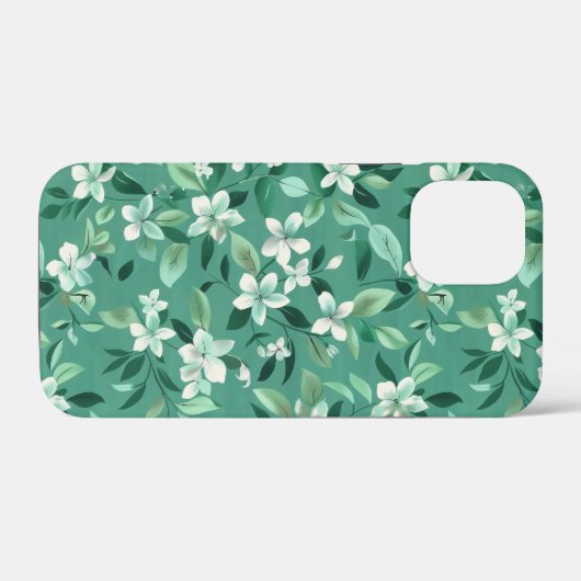 Weiße Blüten auf Aquamarinen Case-Mate iPhone Hülle (Rückseite (Horizontal))