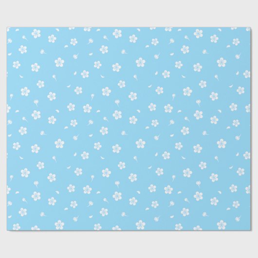 Weiße Blüten auf Baby Blue Pattern Geschenkpapier (Flach)
