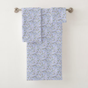 Weiße Blüten auf Blau Badhandtuch Set
