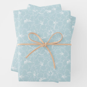 Weiße Blüten auf Blau Geschenkpapier Set