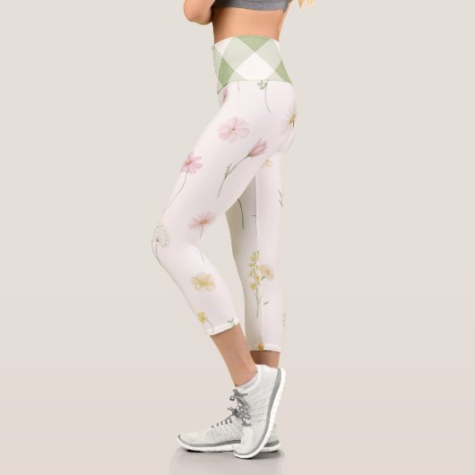 Weiße Blüten Capri Leggings (Links)