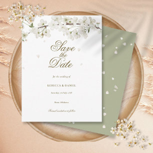 Weiße Blüten Grüne Florale Save-the-Date-Karte Postkarte