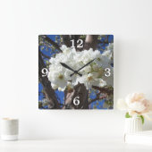 Weiße Blüten II Frühlingsblüte Baum Quadratische Wanduhr (Zuhause)