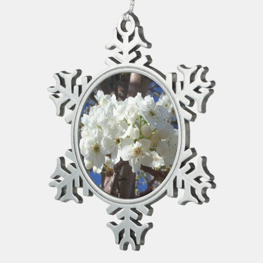 Weiße Blüten II Frühlingsblüte Baum Schneeflocken Zinn-Ornament (Rechts)