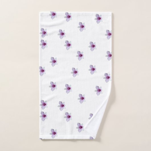 Weiße Blüten mit lila Mitte Geschenk Badhandtuch Set (Handtuch)