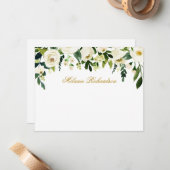 Weiße Blüten, Personalisiertes Gold, grün, grün Mitteilungskarte (Vorderseite/Rückseite Beispiel)