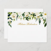 Weiße Blüten, Personalisiertes Gold, grün, grün Mitteilungskarte (Vorne/Hinten)