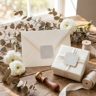 Weiße Blüten Stummes Taupe Minimalistische Rahmen Quadratischer Aufkleber