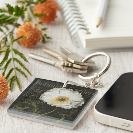 Weiße Blüten und Blätter Schlüsselanhänger (Vorderseite rechts)