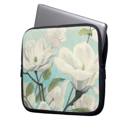 Weiße Blüten vom Süden Laptopschutzhülle (Vorderseite Links)
