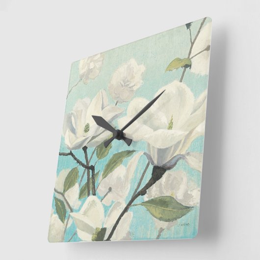 Weiße Blüten vom Süden Quadratische Wanduhr (Winkel)