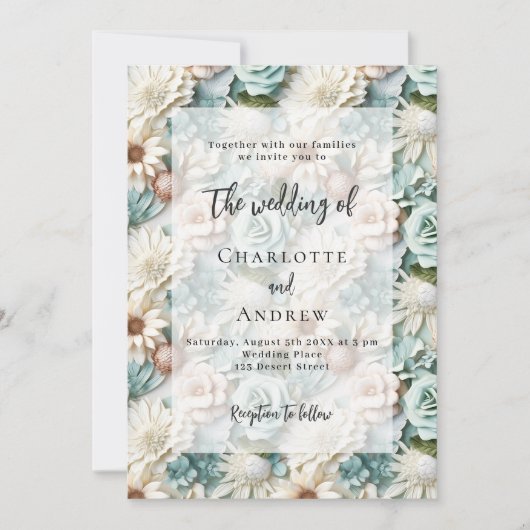 Weiße Blütenblätter für Hochzeiten elegant Einladung (Vorderseite)