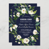 Weiße Blütenblume Blaue Probe Abendessen Einladung (Vorne/Hinten)