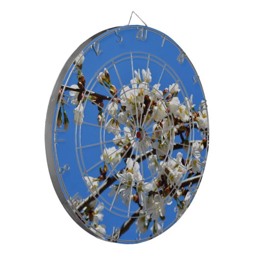 Weiße Blütenblumenblüte, weißer Frühlingsbaum Dartscheibe (Vorderseite Links)