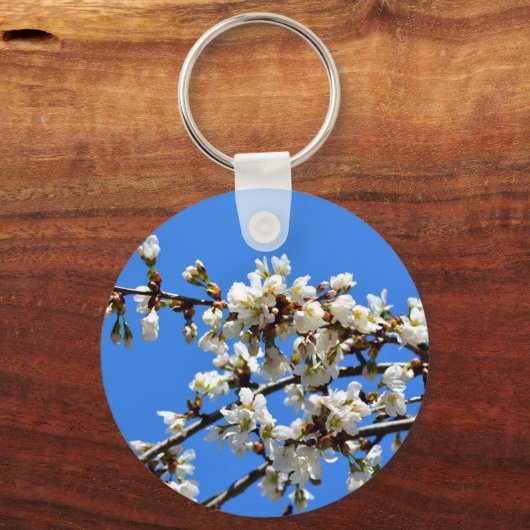 Weiße Blütenblumenblüte, weißer Frühlingsbaum Schlüsselanhänger (Vorderseite)