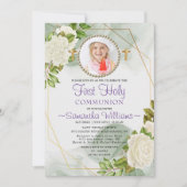 Weiße Blütenblüte Foto Erste Kommunion Einladung (Vorderseite)