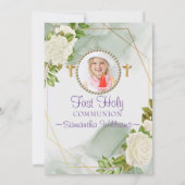 Weiße Blütenblüte Foto Erste Kommunion Einladung (Rückseite)