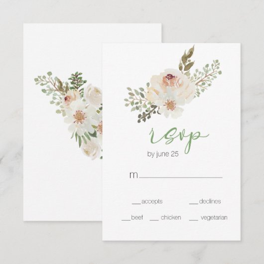 Weiße Blütenelegante Hochzeitskarte RSVP Karte (Vorne/Hinten)