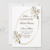 Weiße Blüteneleganzien bilden einen Rahmen für isl Einladung (Vorderseite)