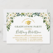 Weiße Blütenfarbe Grünes Party Gold Grad Einladung (Vorderseite)