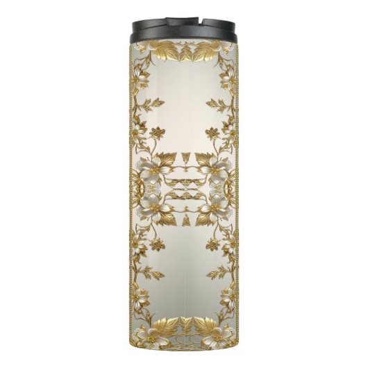 Weiße Blütengoldblüte Verziert Thermosbecher (Rückseite)