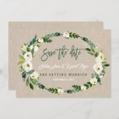 Weiße Blütenhandschrift Save the Date (Vorne/Hinten)