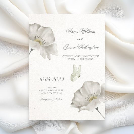 Weiße Blütenhochzeit Einladung