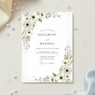Weiße Blütenhochzeit Einladung