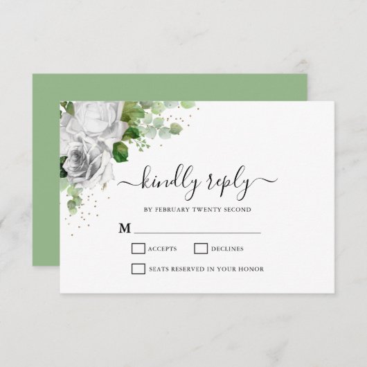 Weiße Blütenkarte und Eukalyptus Wedding RSVP Card (Vorne/Hinten)