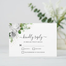 Weiße Blütenkarte und Eukalyptus Wedding RSVP Card