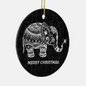 Weiße Blütenlephe auf schwarzen Damasken Keramik Ornament (Rechts)