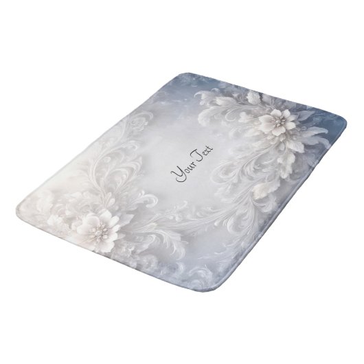 Weiße Blütenmatte Geblüht Badematte (Schrägansicht)