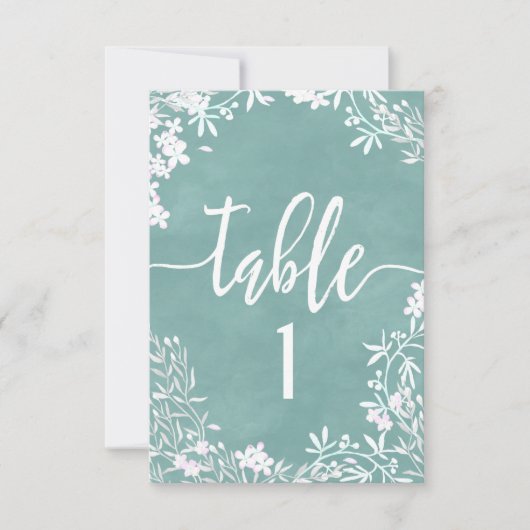 Weiße Blütenmuster, beliebig farbige Tischnummer (Vorderseite)