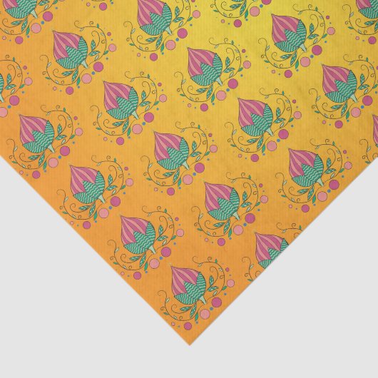 Weiße Blütenmuster orange gelb Seidenpapier (Ausschnitt)