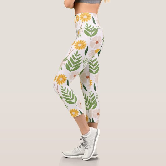 Weiße Blütennatur Hochwaisted Capris (Links)