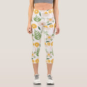 Weiße Blütennatur Hochwaisted Capris (Vorderseite)
