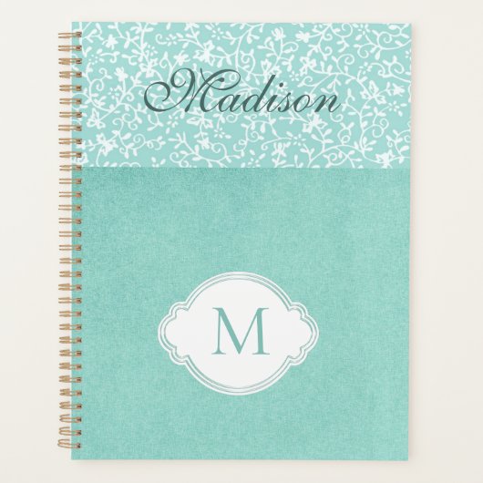 Weiße Blütenpastel Trendy Monogram Planer (Vorderseite)