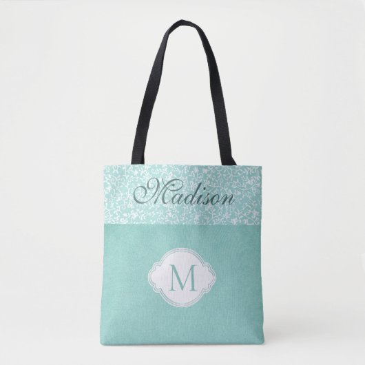 Weiße Blütenpastel Trendy Monogram Tasche (Vorderseite)
